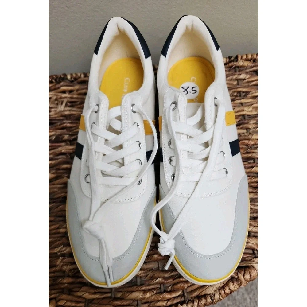 CLUB ROOM Men's Noah White/Yellow Stripe Lace-Up Comfort Walking Shoes Size 8.5